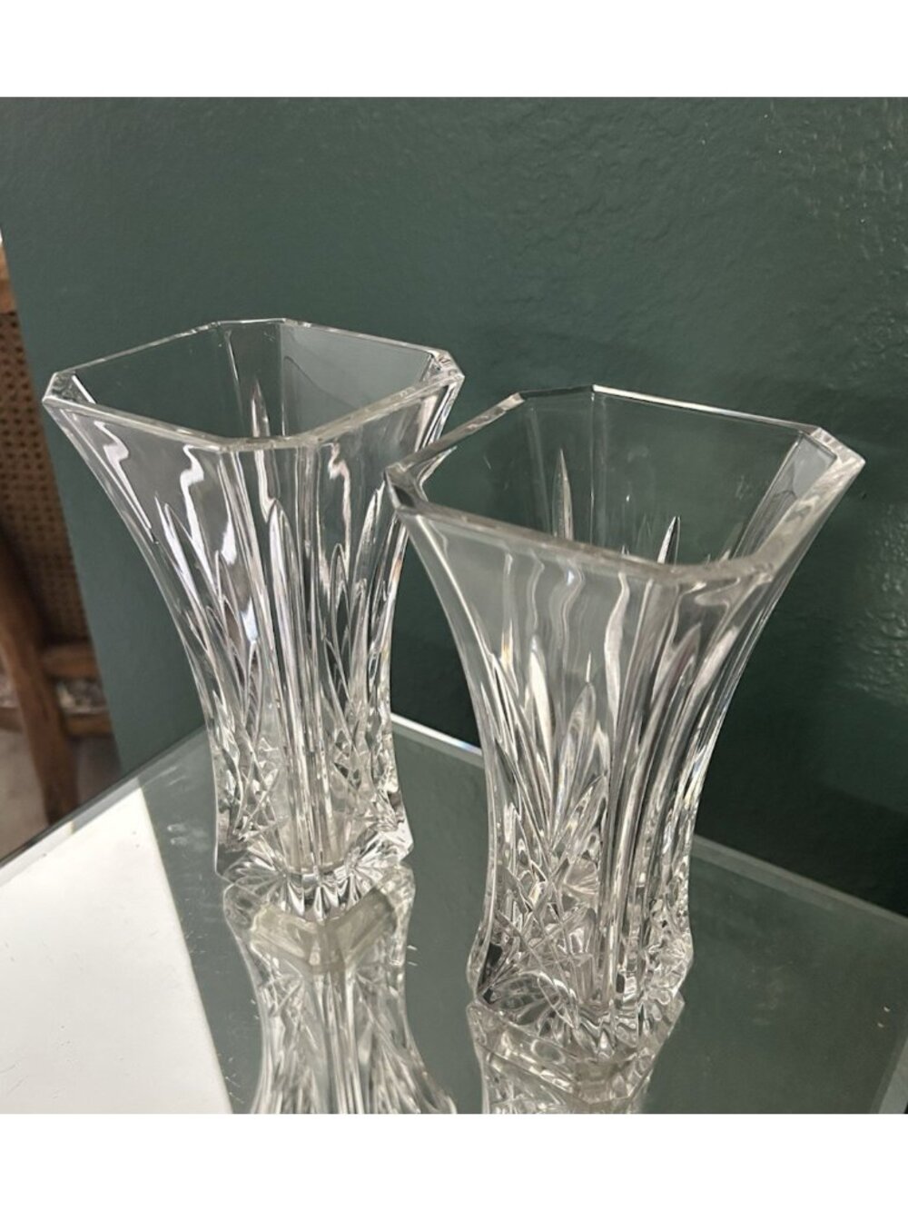 Pair Waterford Florence Court Vintage 8” Crystal Vase Seahorse Mark Vtg Retired